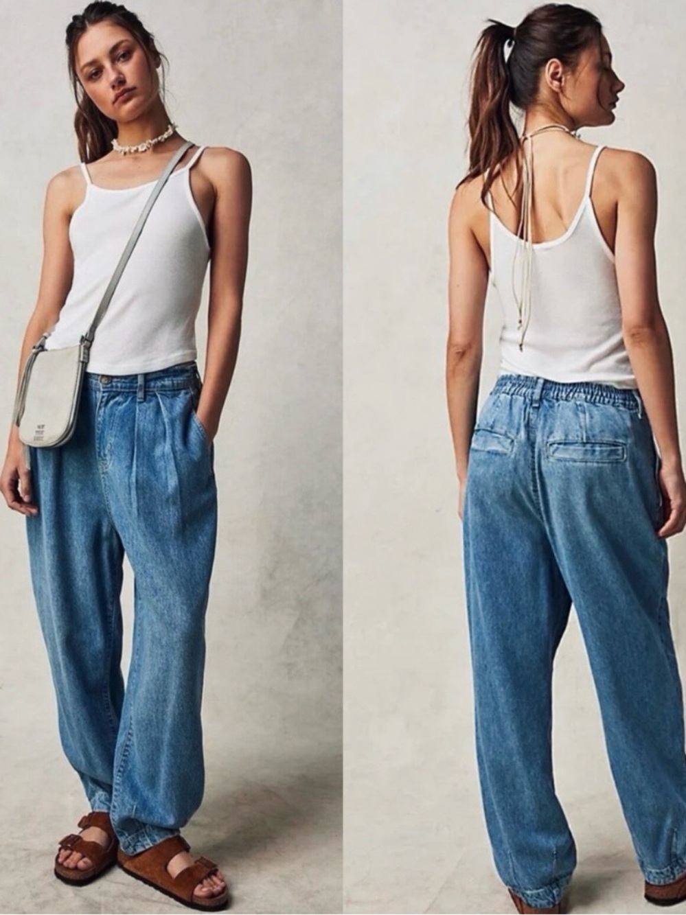 ✨ WE THE FREE ✨ Esme High Rise Pull-On Baggy Tapered Trousers Light Wash Size S